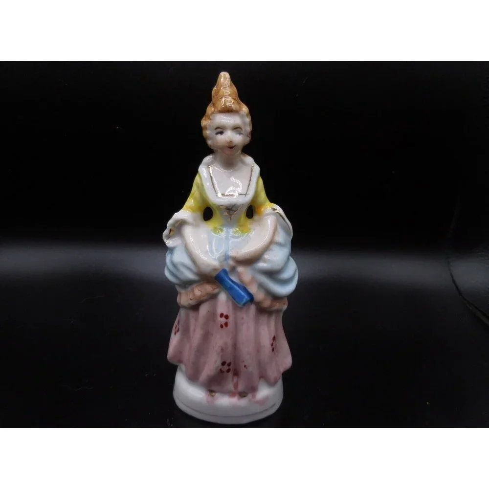 Vintage Occupied Japan Colonial Woman Figurine Pink Skirt Yellow Top 5 1/4